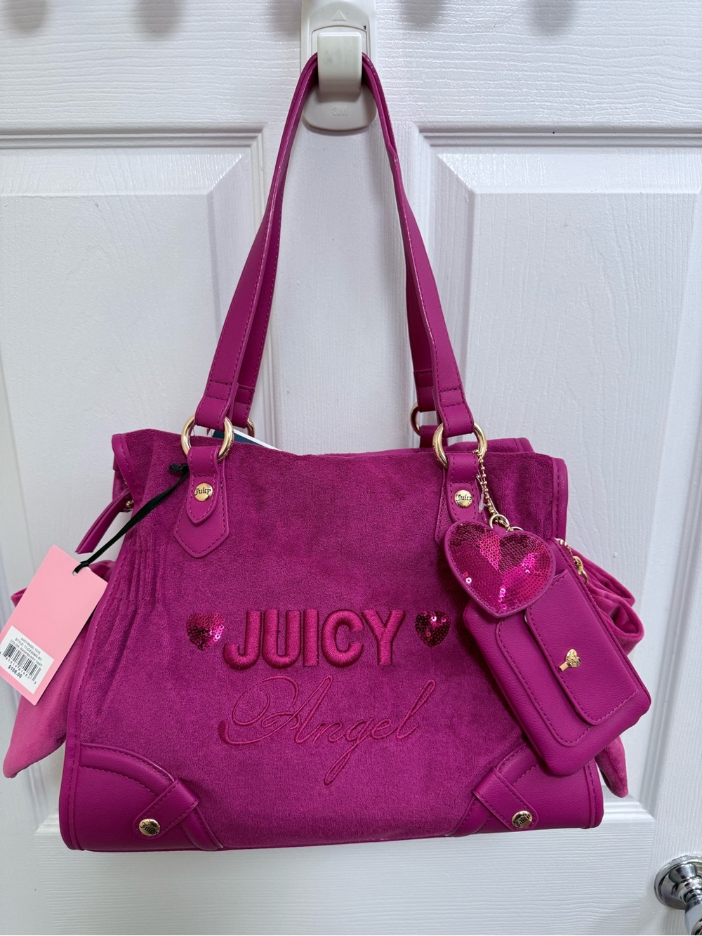 Juicy Couture Hot Pink Suede Tote with Heart Charm
